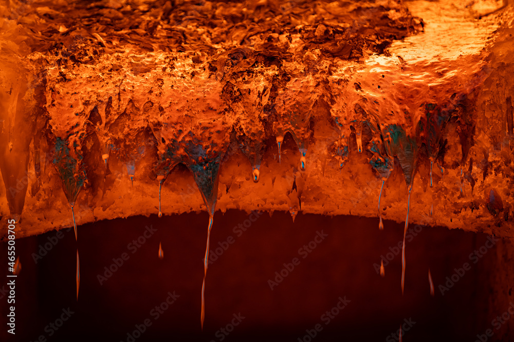 aluminum smelter - furnace - melting - close-up to the inside of the furnace