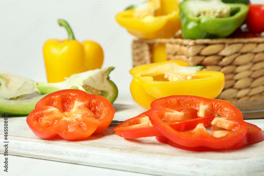 Concept of tasty food with bell pepper on white background Concept of tasty food with bell pepper on white background