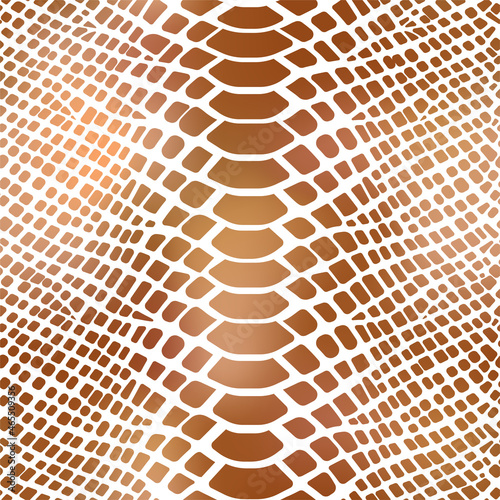 Trendy snake skin bronze vector seamless pattern. Metallic wild animal reptile skin, shiny brown gold foil gradient repeat texture on white background for fashion print, wrapping paper, wallpaper