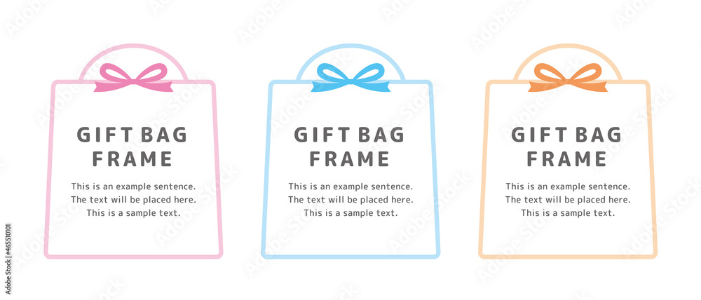 Fototapeta premium ギフトバッグ、プレゼント、ショップバッグのフレームイラストセット カラフル お祝い 誕生日（縦長）