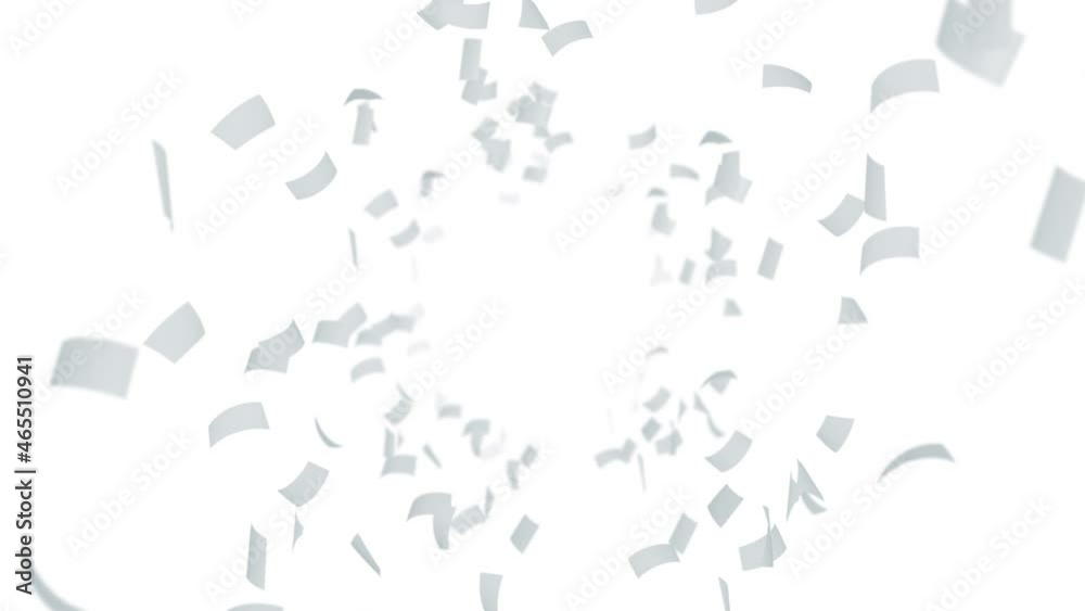 Many papers floating in air on white background. Business and education concept. White confetti. 3D loop animation. Many papers floating in air on white background. Business and education concept. White confetti. 3D loop animation.