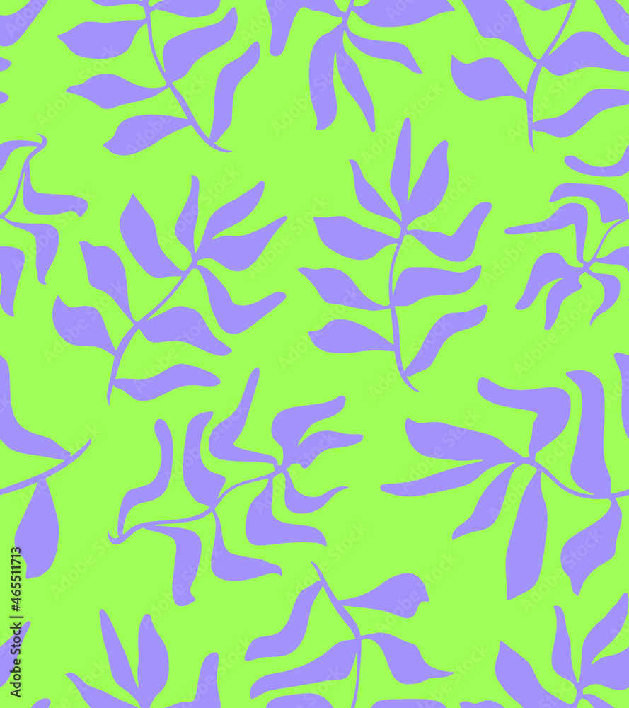 Abstract Hand Drawing Simple Tropical Exotic Leaves Seamless Vector Pattern Isolated Background 