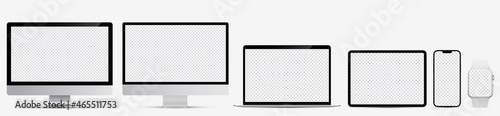 Device screen mockup. Monoblock monitor 2 tipes, Laptop, Tablet and smartphone, with blank screen for you design. Vector EPS10 