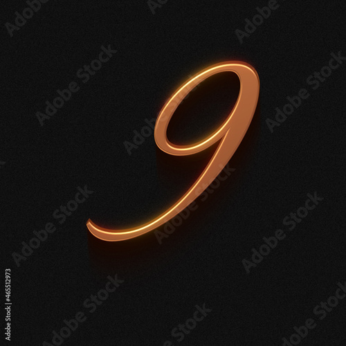 set of golden 3d numbers on black background, old style font, nine