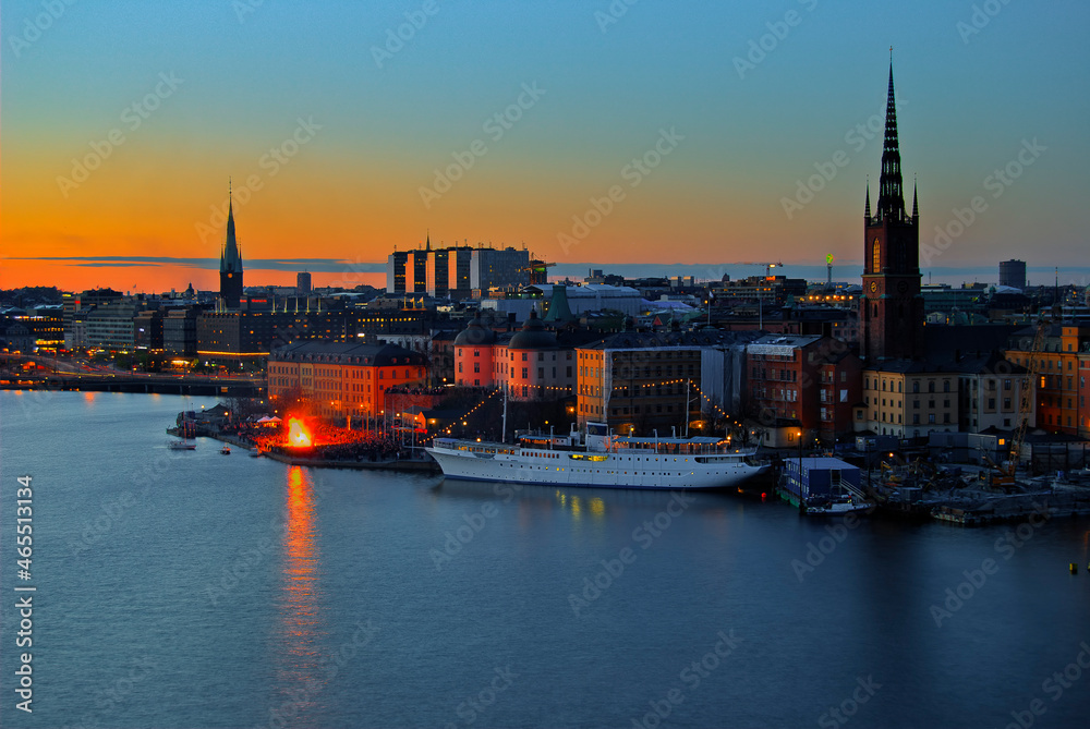 Valpurgie's night in Stockholm City. Sunset view on gamla stan Valpurgie's night in Stockholm City. Sunset view on gamla stan