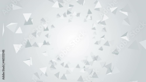 Many pyramid shapes floating in air on white background. Business concept. Symbol of digital technology. 3D loop animation.