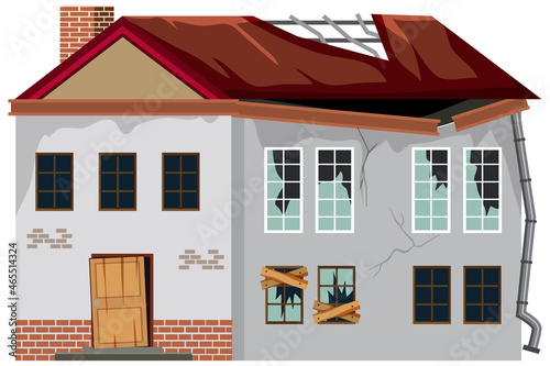Abandoned house on white background