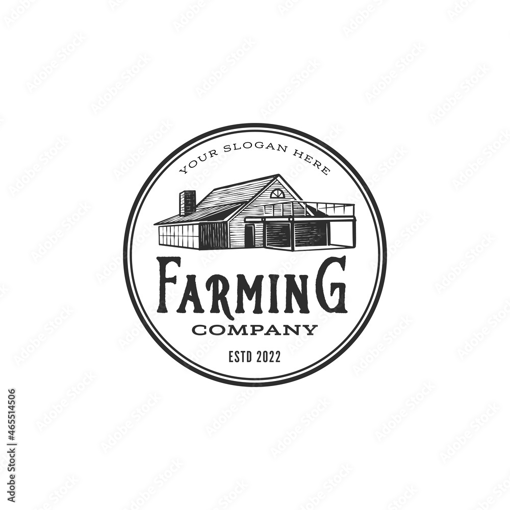 Vintage Classic Farm Ranch Classic Barn logo design template