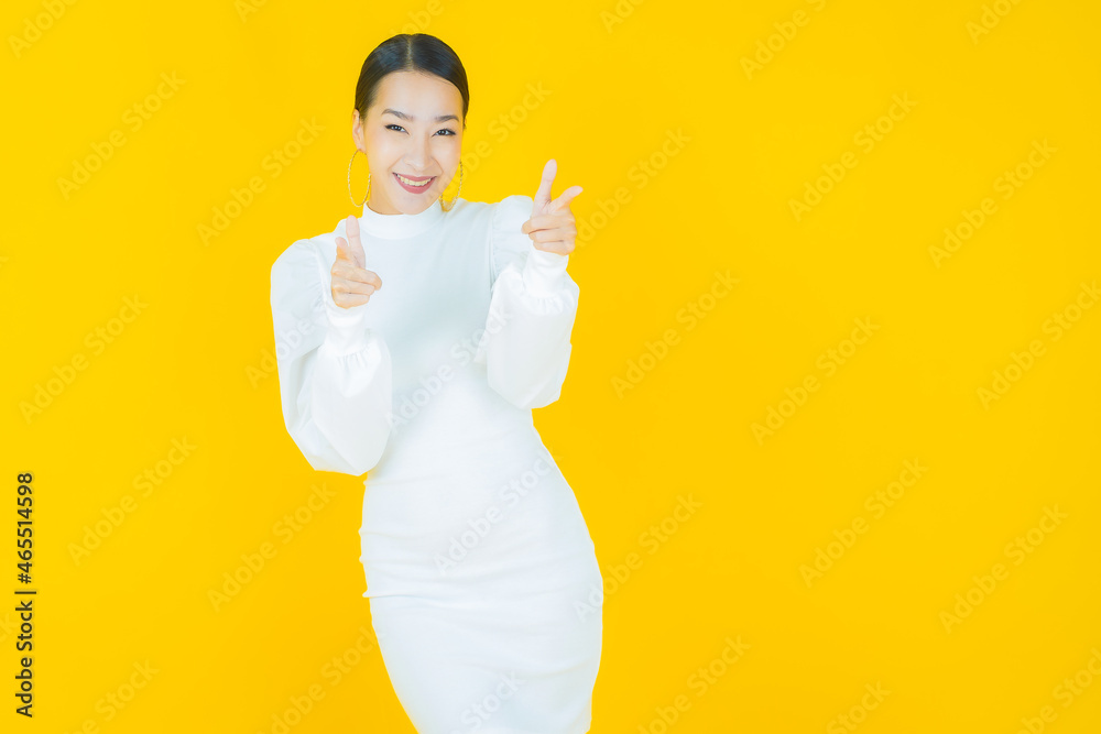 Portrait beautiful young asian woman smile with action Portrait beautiful young asian woman smile with action