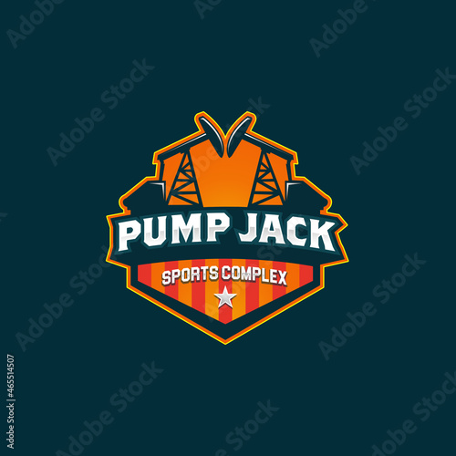 Modern badge pump jack sport complex logo design template
