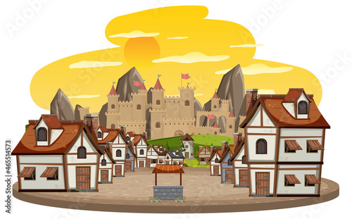 Medieval village scene on white background © brgfx
