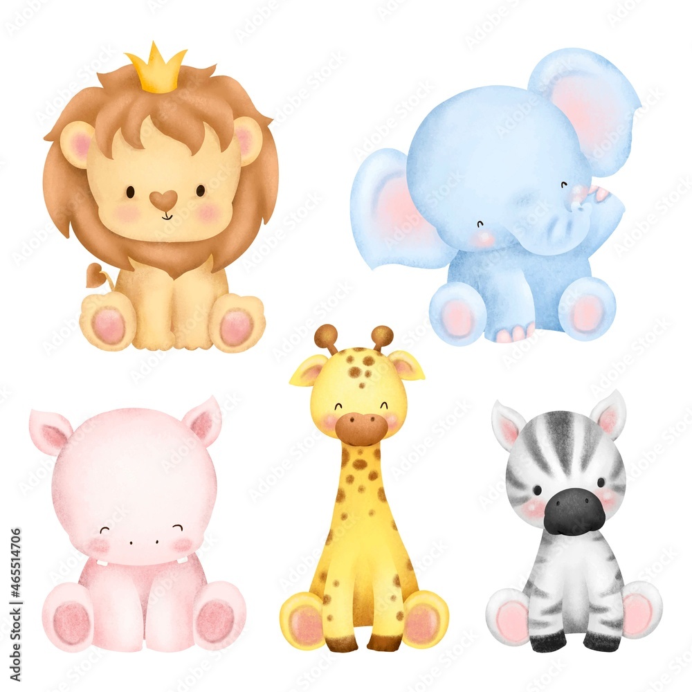 Set of watercolor cute safari animal - obrazy, fototapety, plakaty 