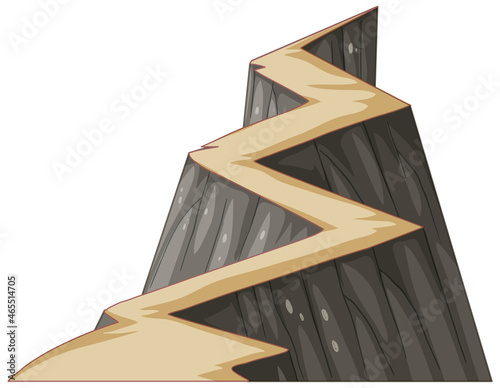 Cliff with zigzag pathway on white background