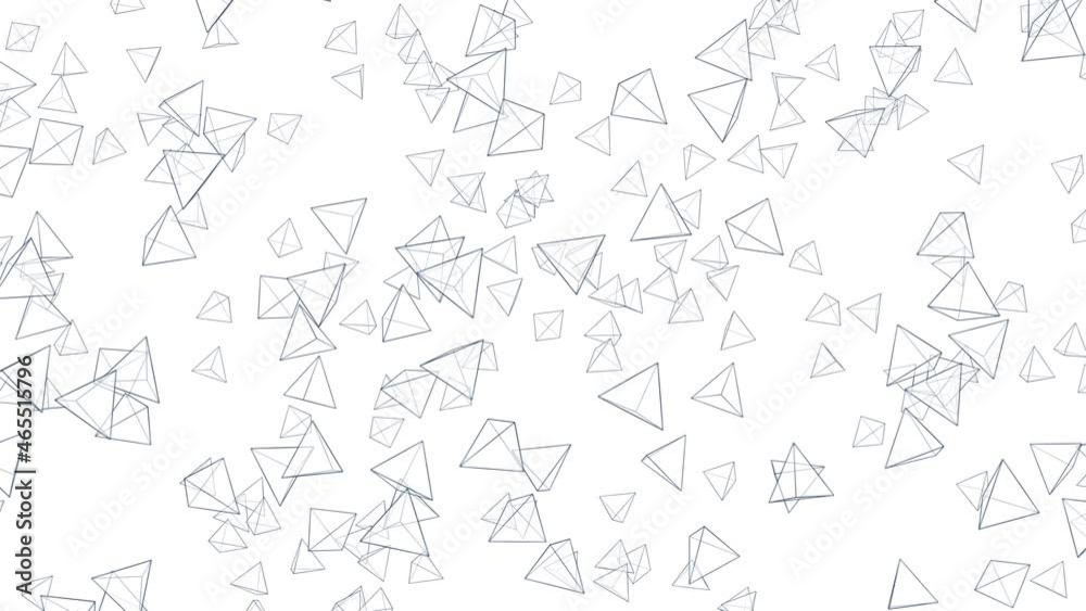 Many pyramid shapes floating in air on white background. Business concept. Symbol of digital technology. 3D loop animation. Many pyramid shapes floating in air on white background. Business concept. Symbol of digital technology. 3D loop animation.