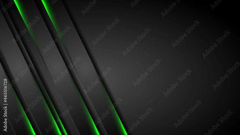 Abstract black stripes with green neon glowing light Stock Illustration ...