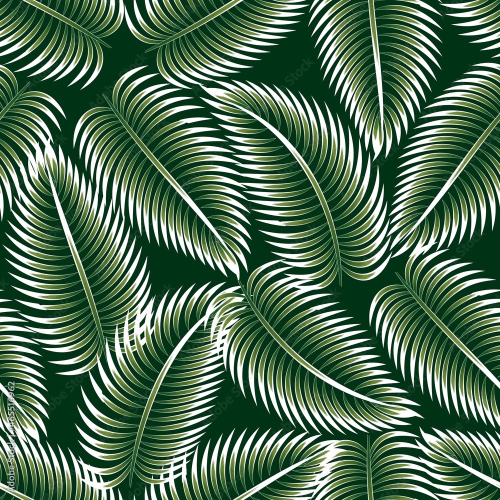 isolated palm leaf tropical seamless pattern plants on night background. nature background with palm leaves. wallpaper decorative. jungle print. fashionable fabric texture