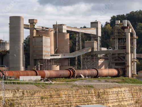 Detail of an old abandoned cement quarry factory in South Limburg in the Netherlands, industrial area photo