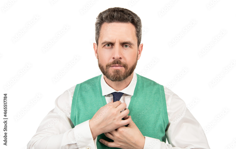 formal businessman isolated on white. confident and handsome guy with moustache. formal businessman isolated on white. confident and handsome guy with moustache.