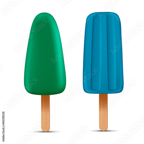 Set of bright realistic homemade frozen popsicle, vector realistic juicy ice cream icon