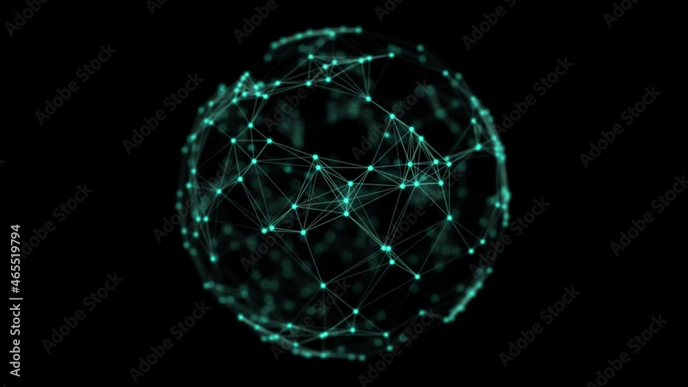 Futuristic green sphere of particles and lines. Network connection big data. Abstract technology background. 3d rendering.