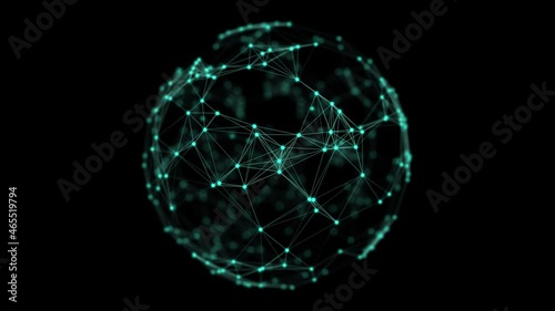 Futuristic green sphere of particles and lines. Network connection big data. Abstract technology background. 3d rendering.