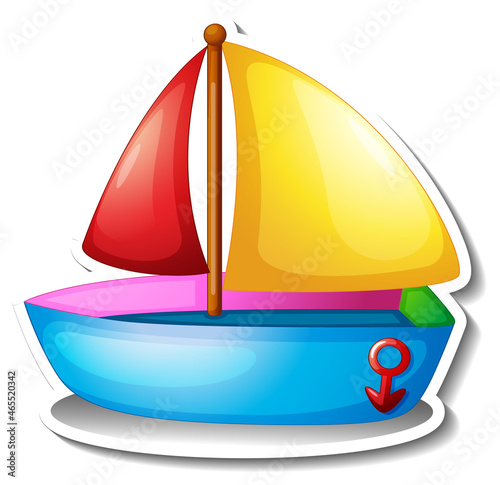Sailboat cartoon sticker on white background