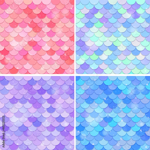 Set of fish scale seamless pattern background