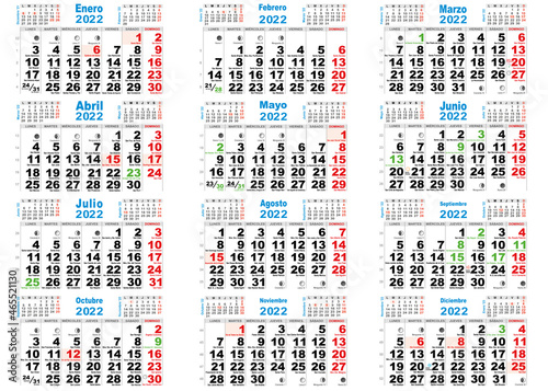 calendario 2022 santoral y lunas España