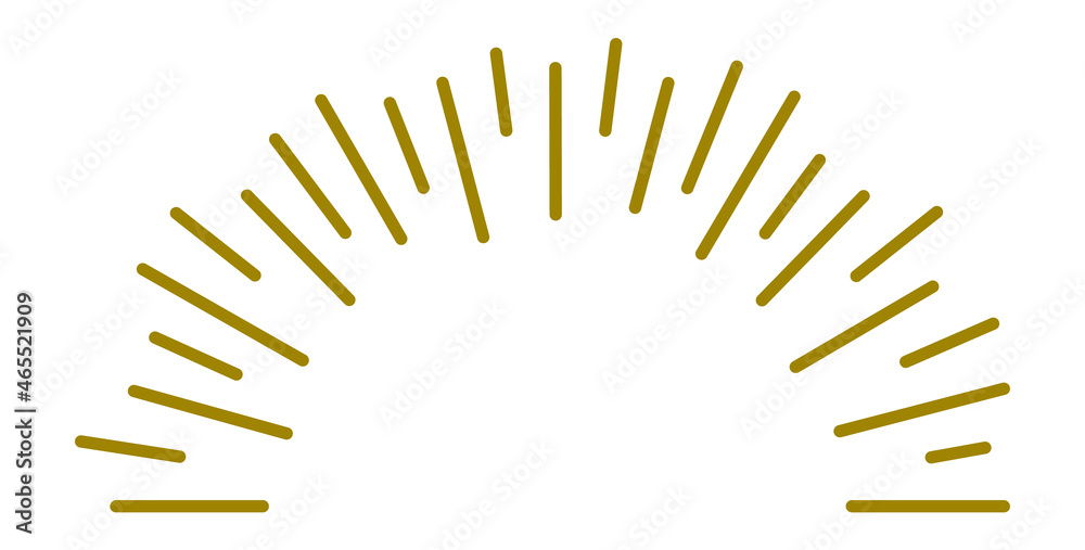 Sunrise emblem. Half circle sunburst. Radial light rays