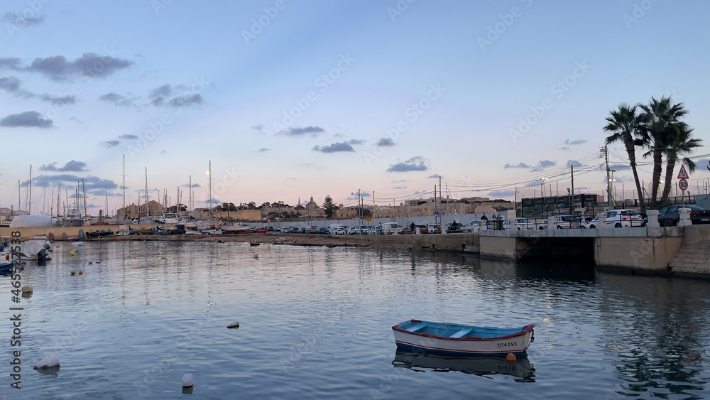 A boat moored near the bridge to Manoel Island in Gzira Malta.