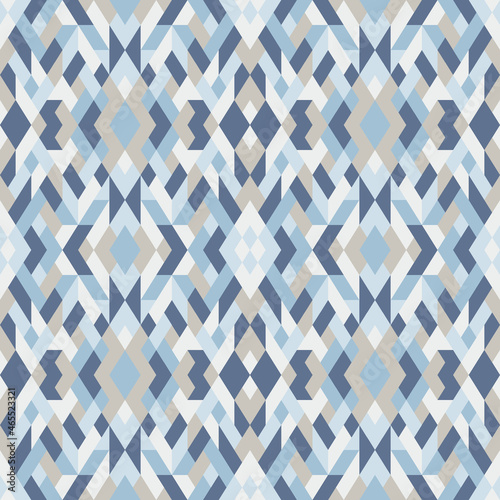 Mosaic seamless texture. Abstract pattern. Vector geometric background of triangles in blue  white  beige colors
