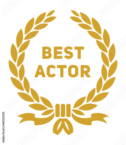 Best actor award label. Golden laurel branch. Vintage style