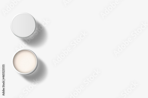 Empty blank white round cream box Mock up isolated on a background. Cream container. Cosmetic jar. 3d rendering.