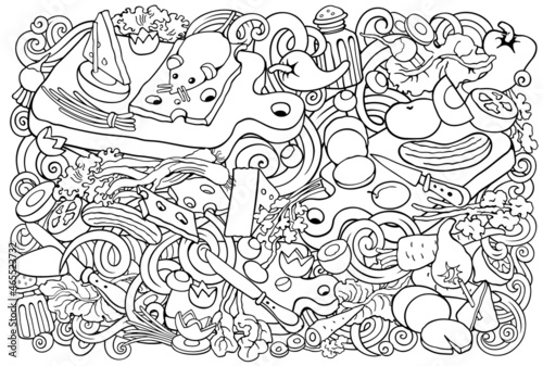 Food and Dishes vector sketchy cooking illustration.