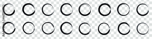 set of black round banners - brush circles collection on transparent background.