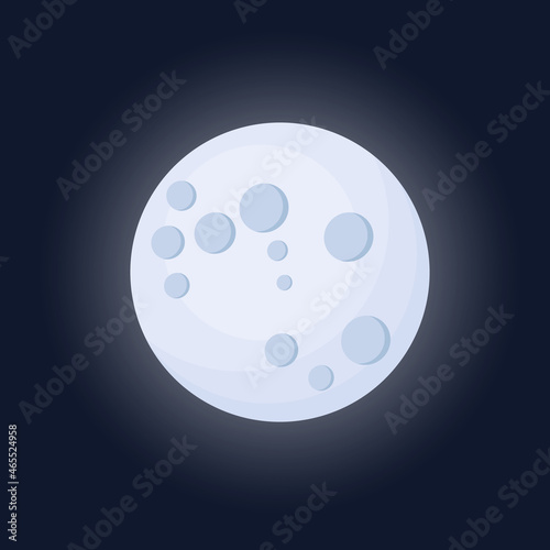 Cartoon full moon. Flat moon with moonlight isolated on night background. Vector illustration.