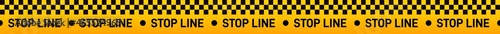 Stop line yellow tape. Warning black squared ribbon