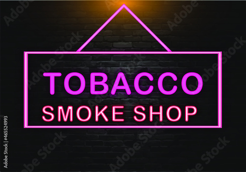 Tobacco smoke shop frame with glowing text