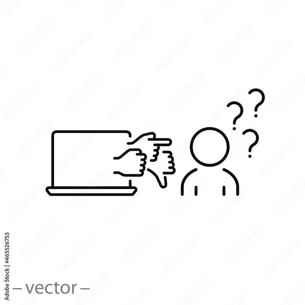 internet criticism icon, cyber bullying, virtual hate or negative, lonely victim, troll online, thin line symbol on white background - editable stroke vector illustration internet criticism icon, cyber bullying, virtual hate or negative, lonely victim, troll online, thin line symbol on white background - editable stroke vector illustration