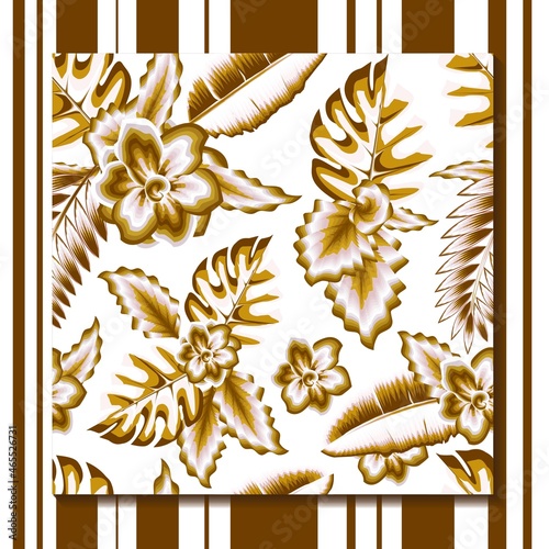 elegance tropical seamless pattern with jasmine flower, banana leaf and fern leaves plants vector design. Floral background. Exotic tropics Summer. nature wallpaper. print texture