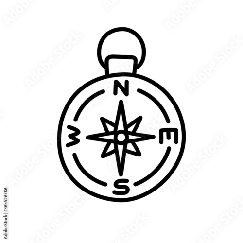 Compass. Pirate item sketch. Doodle hand drawn illustration. Vector line icon
