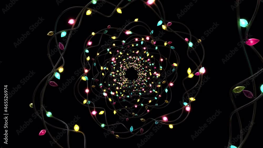 A tunel of Christmas lights blinking dolly zoom loop with alpha 
