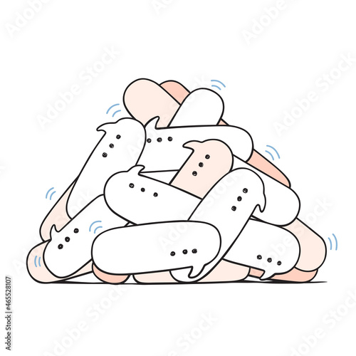 A pile of message icons, dialogs, social network chatting windows. Concept for work burnout, multitasking, digital hygiene, information overload, overwhelming communication, and distractions.