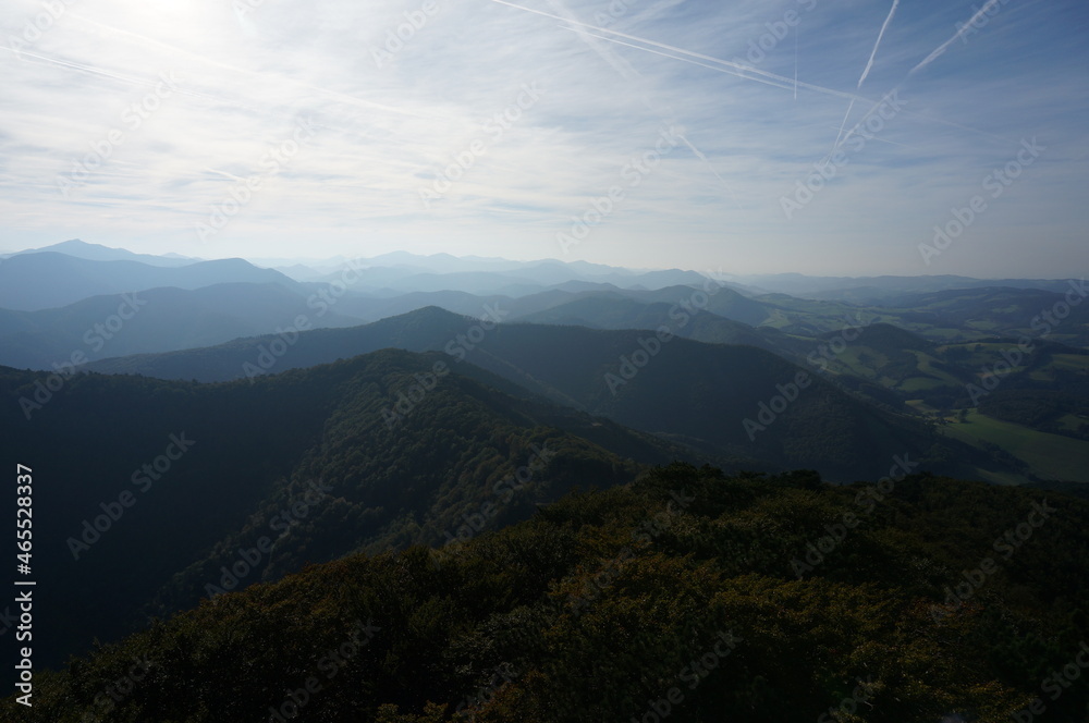 Wonderful landscape view: Green forest and Hills in lower austria. View from Hocheck moutain.