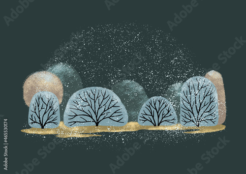 Cozy, abstract winter forest illustration. Hand-drawn art, suitable for winter holidays, invitation, theme backdrop, event decoration, and storybook concept. Ready to use vector
