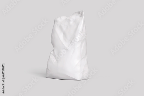 Empty blank white food packaging mock up isolated on a grey background. 3d rendering. 