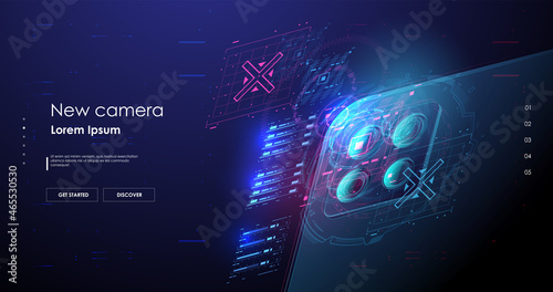 Back view of phone. camera on the back side of the phone. Hud background with phone.