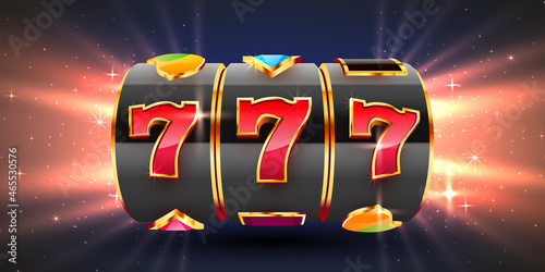 Black slot machine wins the jackpot. 777 Big win casino concept.