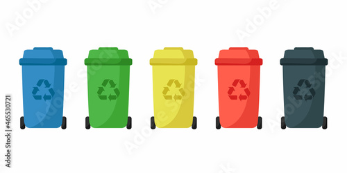 Garbage bins for sorting waste isolated on white background. Vector illustration