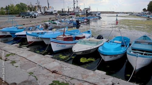 Boats in port of Sozopol town on the Black Sea coast in Bulgaria photo